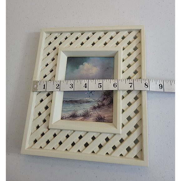 Vintage Set of 2 Homco Seashore Seagull Pictures White Lattice Framed 9"x8" - Picture 8 of 10